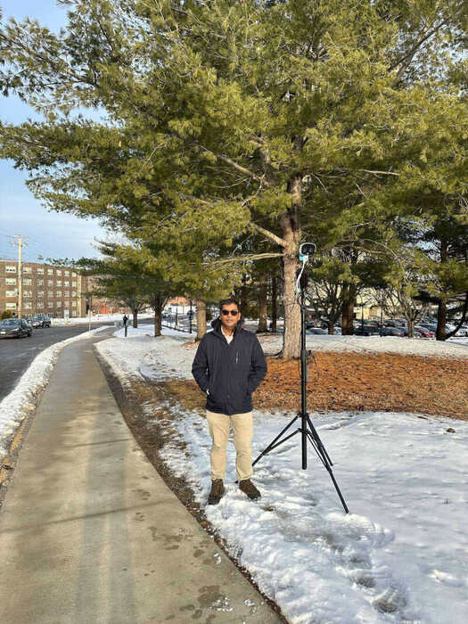 Zubin Bhuyan, PhD during winter all-weather camera deployment for ITS Group transportation research